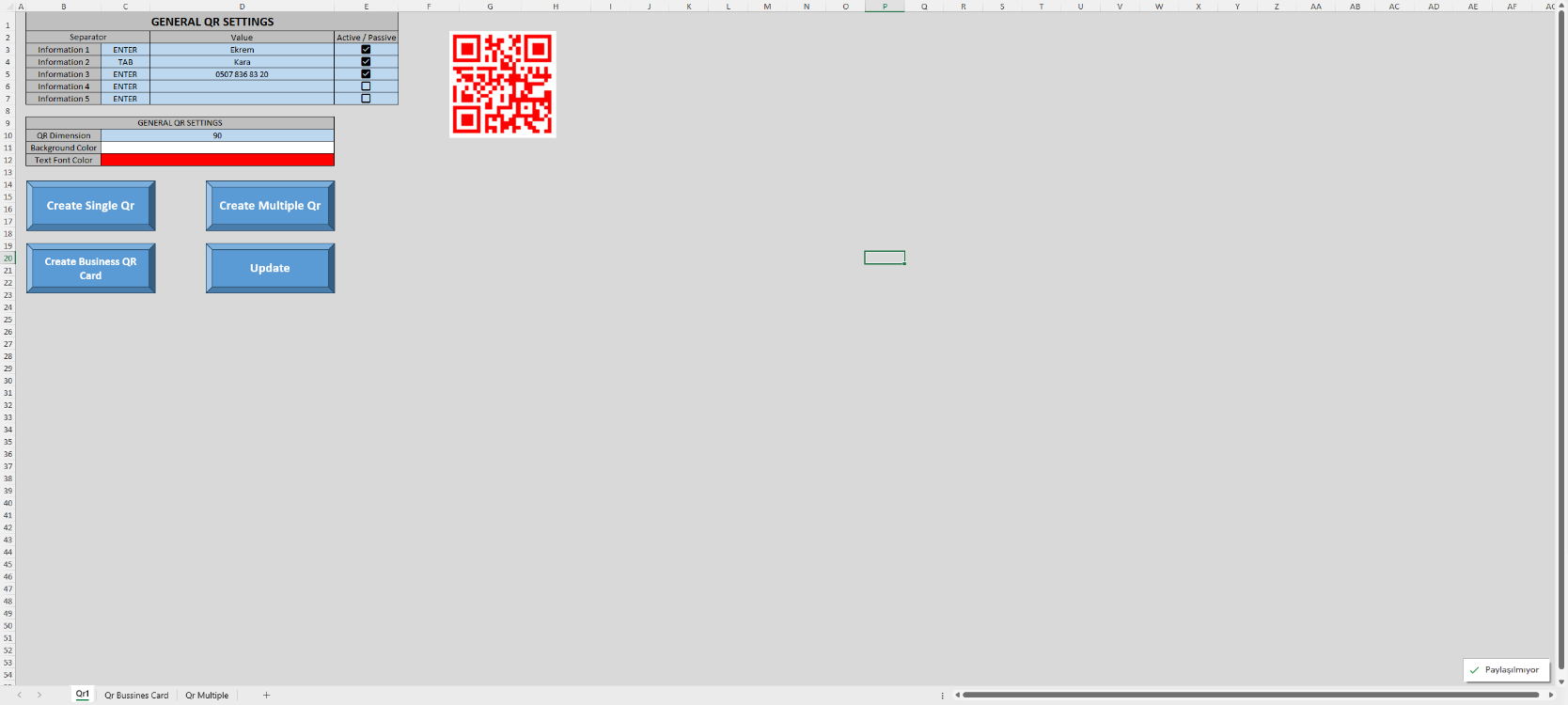SÜRESİZ QR oluşturma Çalışması Excel VBA 