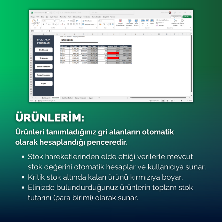Excel Stok Takip Programı | DashBoard
