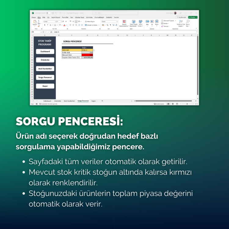 Excel Stok Takip Programı | DashBoard