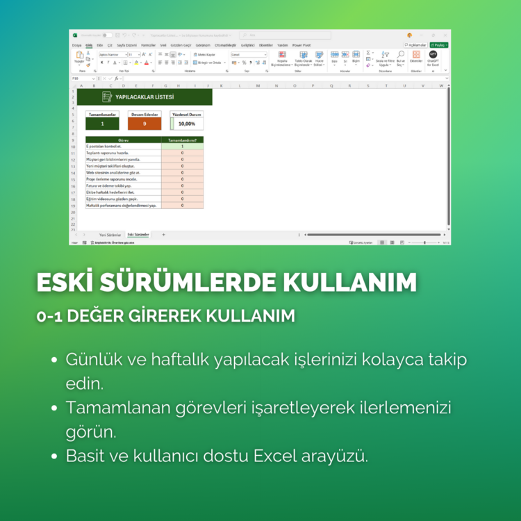 Excel'de Yapılacaklar Listesi Takip Programı
