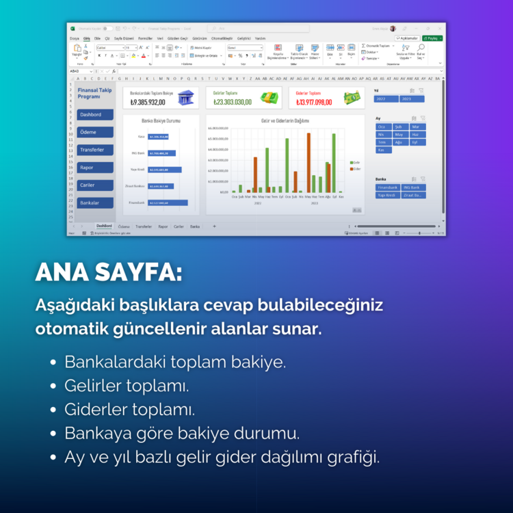 Excel Finansal Takip Programı | DashBoard ve Grafikler