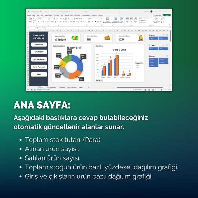 Excel Stok Takip Programı | DashBoard