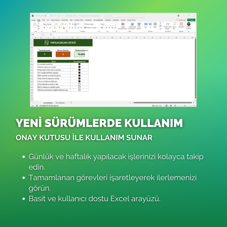 Excel'de Yapılacaklar Listesi Takip Programı