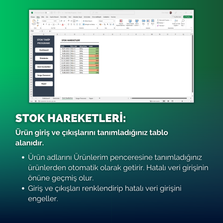 Excel Stok Takip Programı | DashBoard