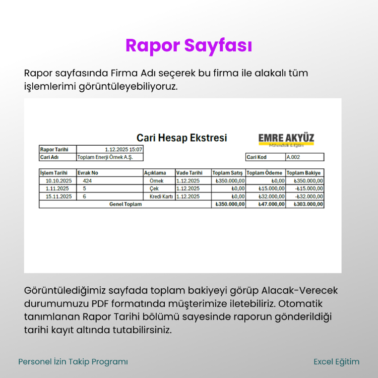 Excel ile Cari Yönetim Programı – Hazır Otomatik Ekstre Şablonu