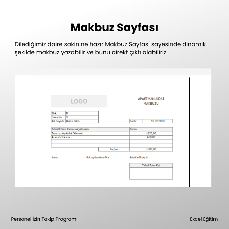 Excel ile Apartman / Site Aidat Takibi