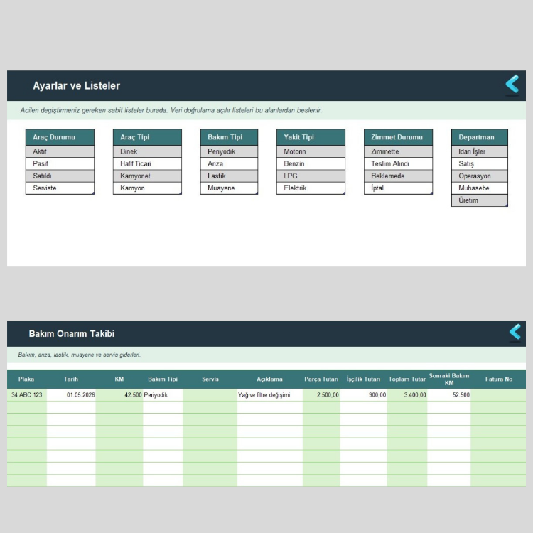 Excel Araç Takip Programı | Mac ve Windows Uyumlu