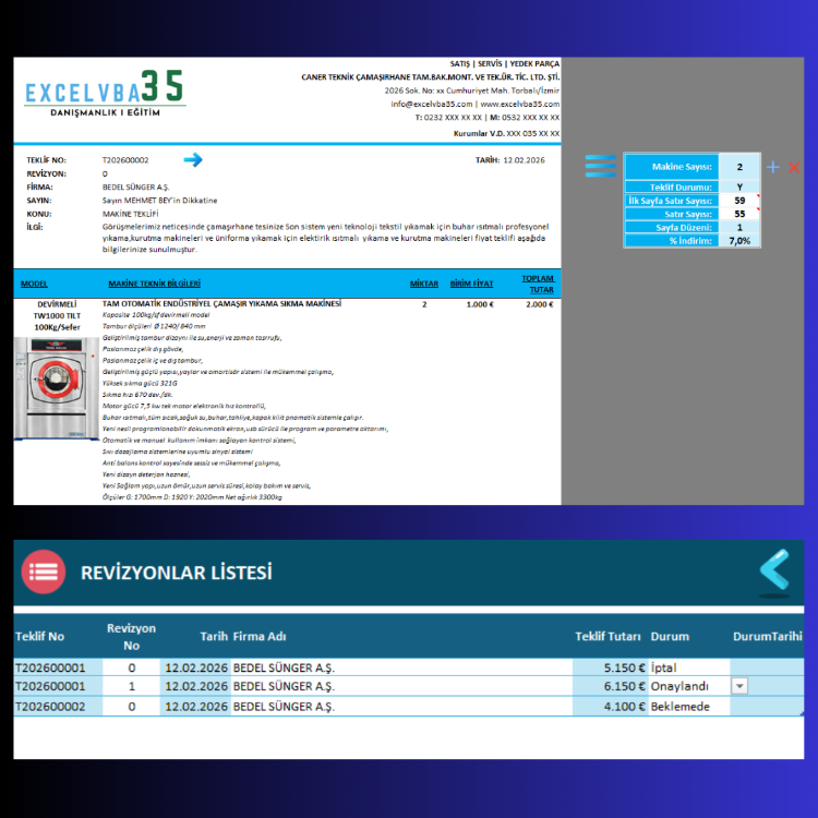 Excel Makine Teklifi Hazırlama Programı-Profesyonel