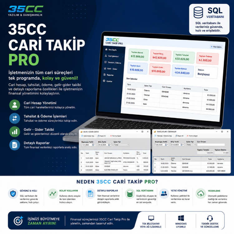 Cari Takip ve Gelir-Gider Yönetim Programı | 35CC Cari Takip Pro