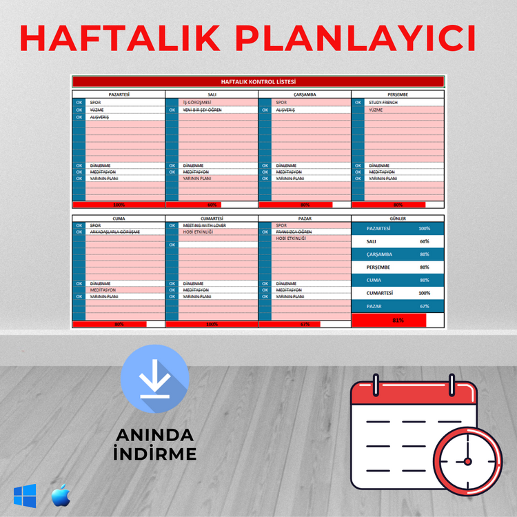 Haftalık Kişisel Planlayıcı | Haftalık Kontrol Listesi