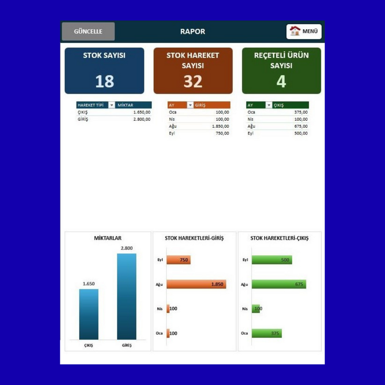 Excel Stok Takip Programı | Üretim Takip Programı | Depo Takip Programı Versiyon-2