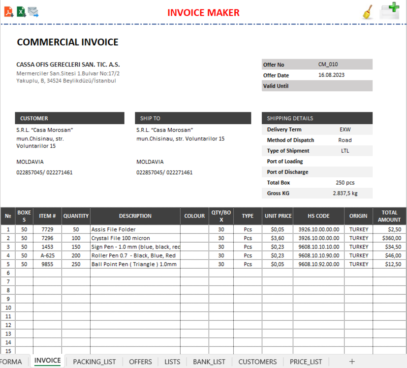 Excel Vba Proforma ve Fatura Oluşturucu | İhracat Fatura & Proforma | Packing List Oluşturucu