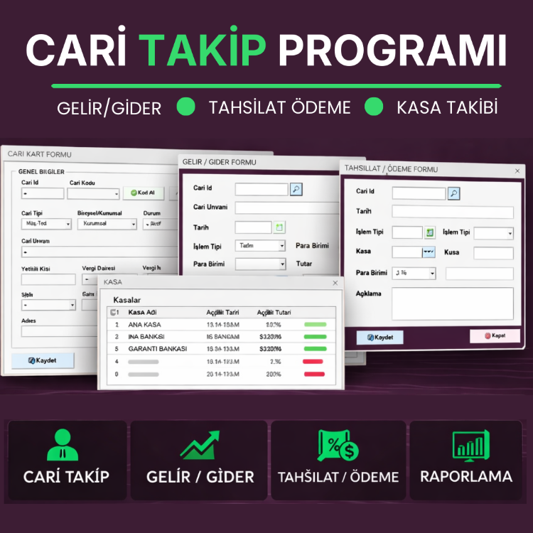 Excel Cari Takip Programı 4.0 (Gelir-Gider & Tahsilat Yönetimi)