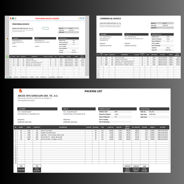 Excel Vba Proforma ve Fatura Oluşturucu | İhracat Fatura & Proforma | Packing List Oluşturucu