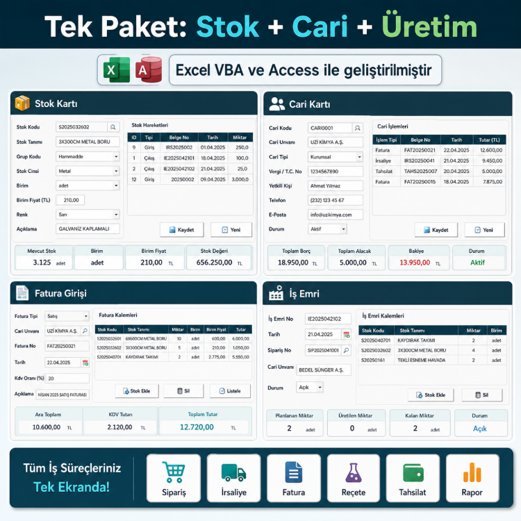 Profesyonel Stok ve Cari Takip Programı | Üretim Takip Programı | Depo Takip Programı