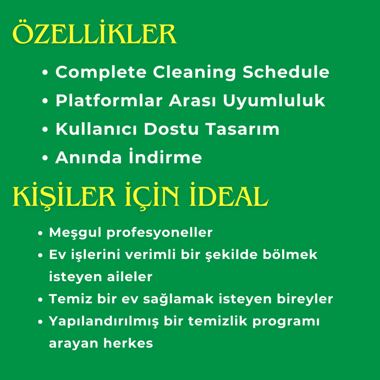 Excel Temizlik Ve Ev İşleri Planlayıcı