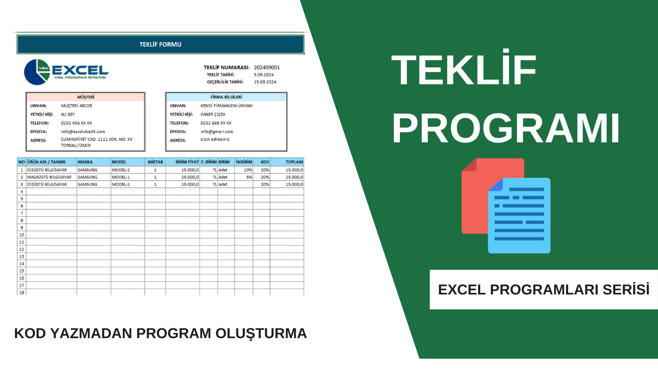EXCEL TEKLİF FORMU (EĞİTİM VİDEOSU DOSYASI)