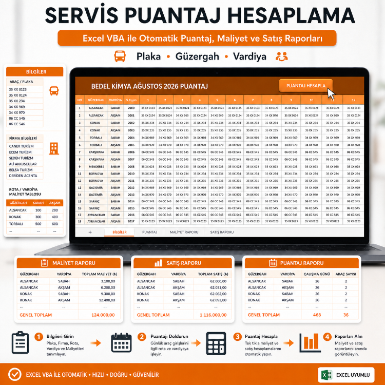 Servis Puantaj Hesaplama Programı - Excel VBA