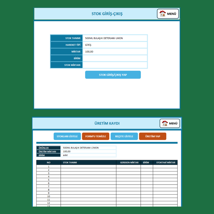 Excel Stok Takip Programı | Üretim Takip Programı | Depo Takip Programı | Mrp Programı