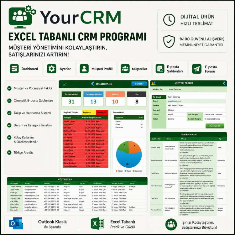 Excel Tabanlı CRM Programı | Müşteri Takip, E-posta Gönderimi ve Dashboard Sistemi