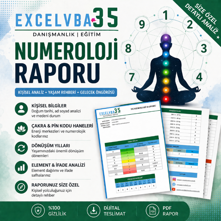 Excel Numeroloji Analiz Programı | İsim & Doğum Tarihi Analizi + İsim Değişikliği Raporu