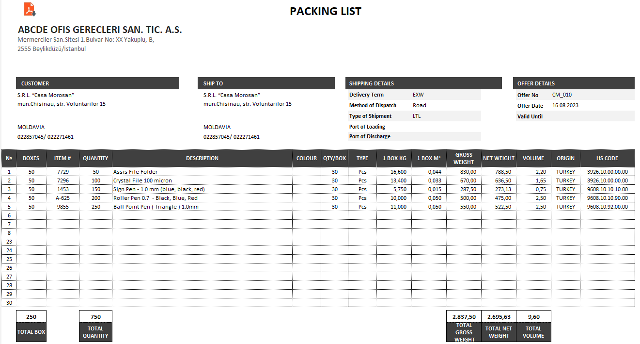Excel Vba Proforma ve Fatura Oluşturucu | İhracat Fatura & Proforma | Packing List Oluşturucu