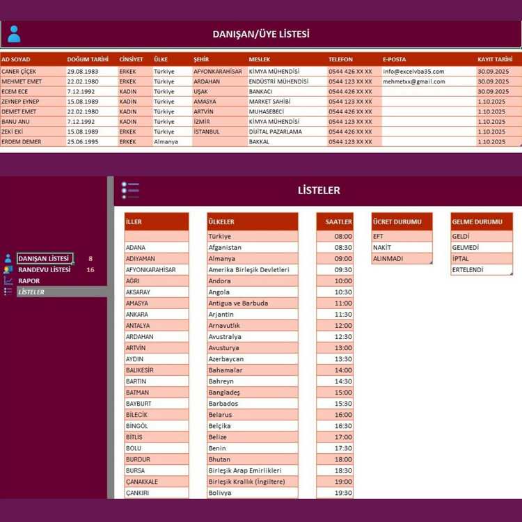 Randevu Takip Programı (Excel Şablon) – Windows & macOS, Güncellenebilir