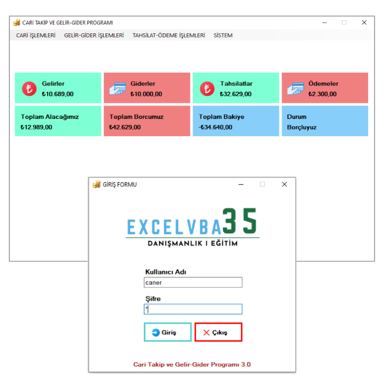 Cari Takip ve Gelir-Gider Yönetim Programı | 35CC Cari Takip Pro