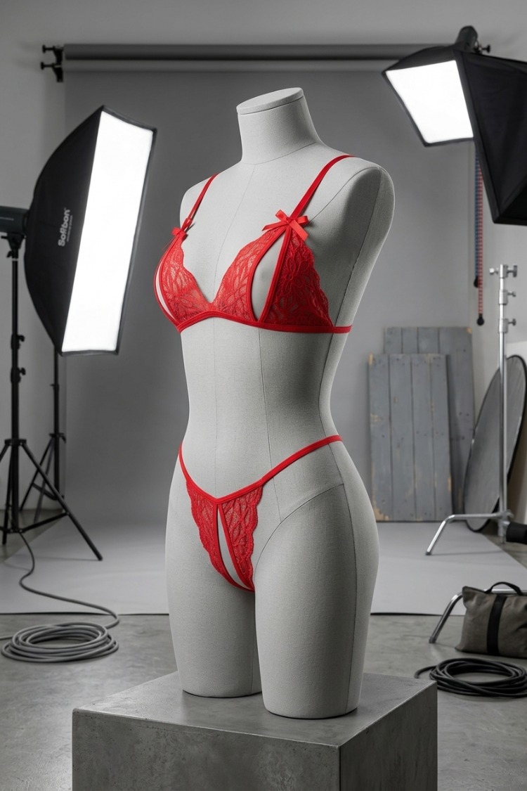 Kırmızı Dantelli Fantazi Sütyen ve G-String Takım EXVY2048
