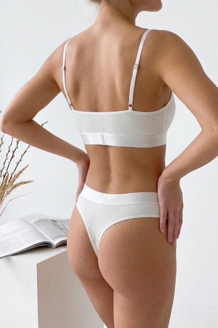 Kadın Ekru Çıkarılabilir Pedli Fitilli Dantelli Bralet Takımı EXVY1474