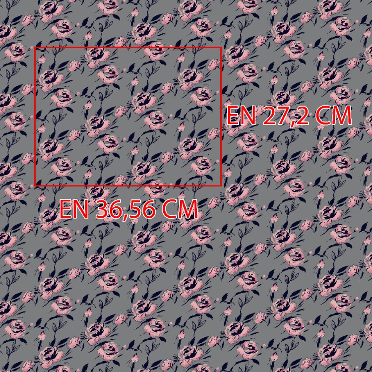 Metraj Dokusal Gül Deseni Gri Zeminli