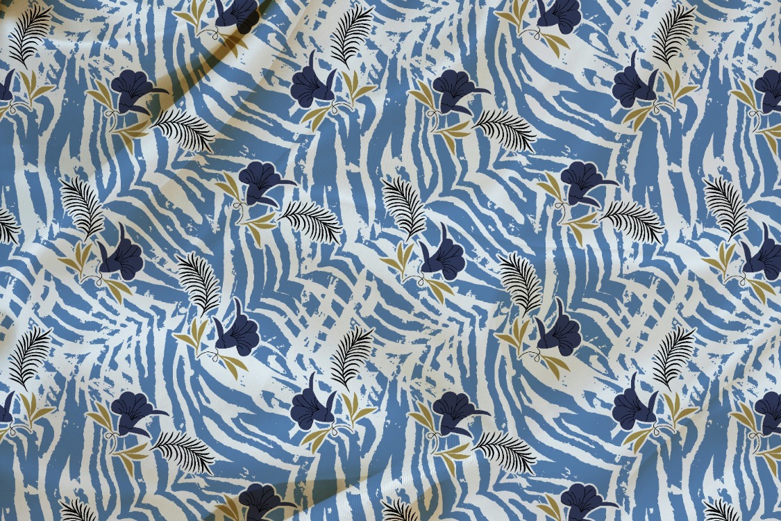 Mavi Zambak Çiçekli Zebra Dokulu Desen Tasarımı