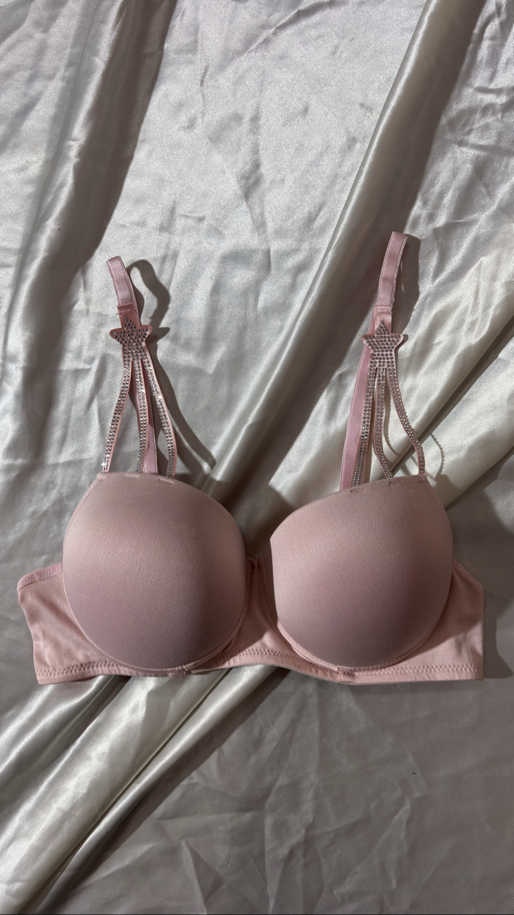 Pembe yıldız detaylı push-up dolgulu sütyen takımı