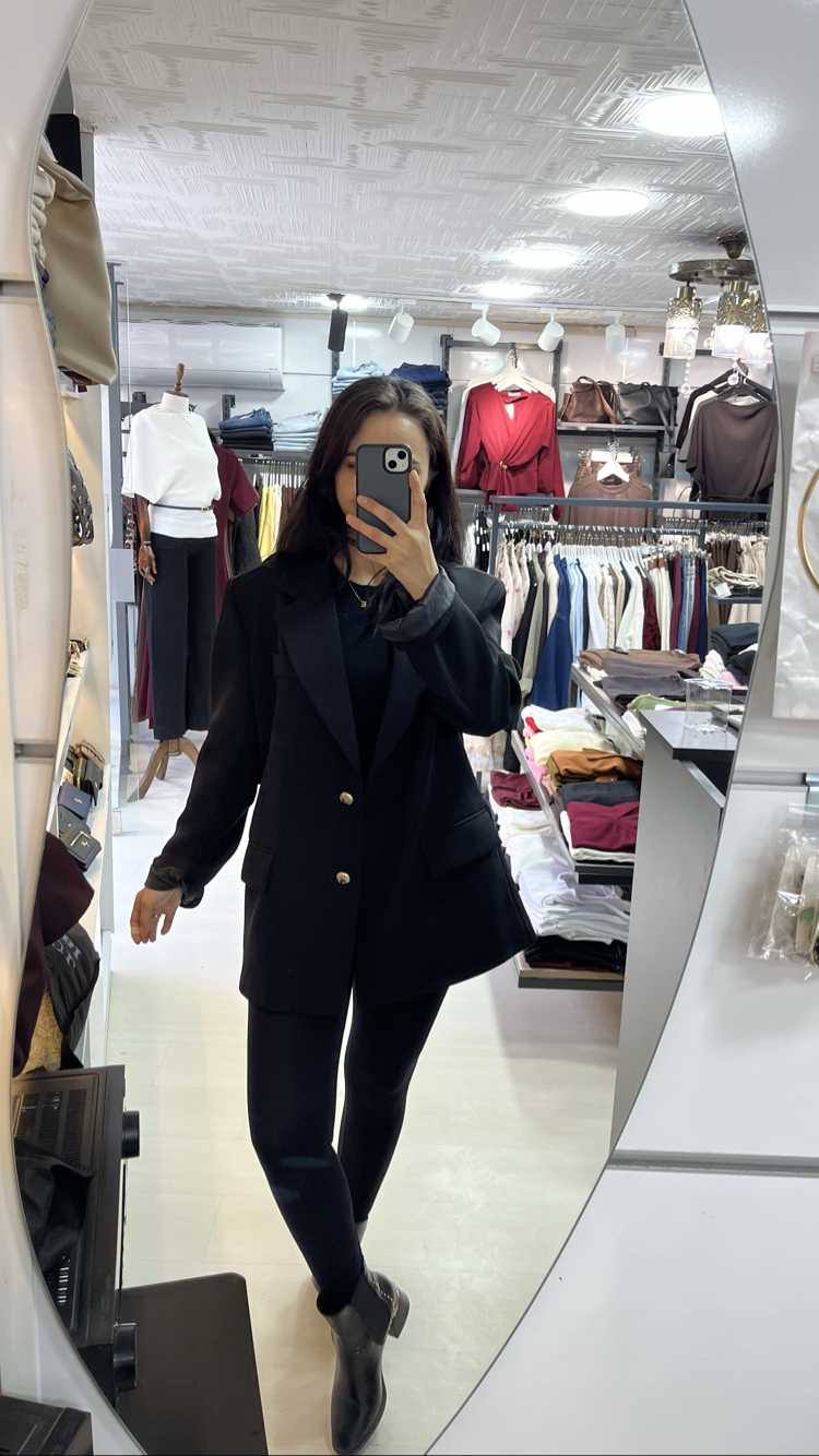 Oversize iç astarlı gold düğmeli ceket