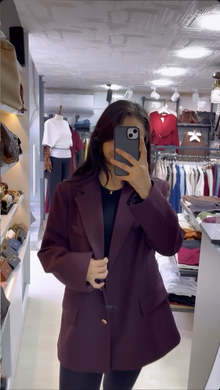 Oversize iç astarlı gold düğmeli ceket