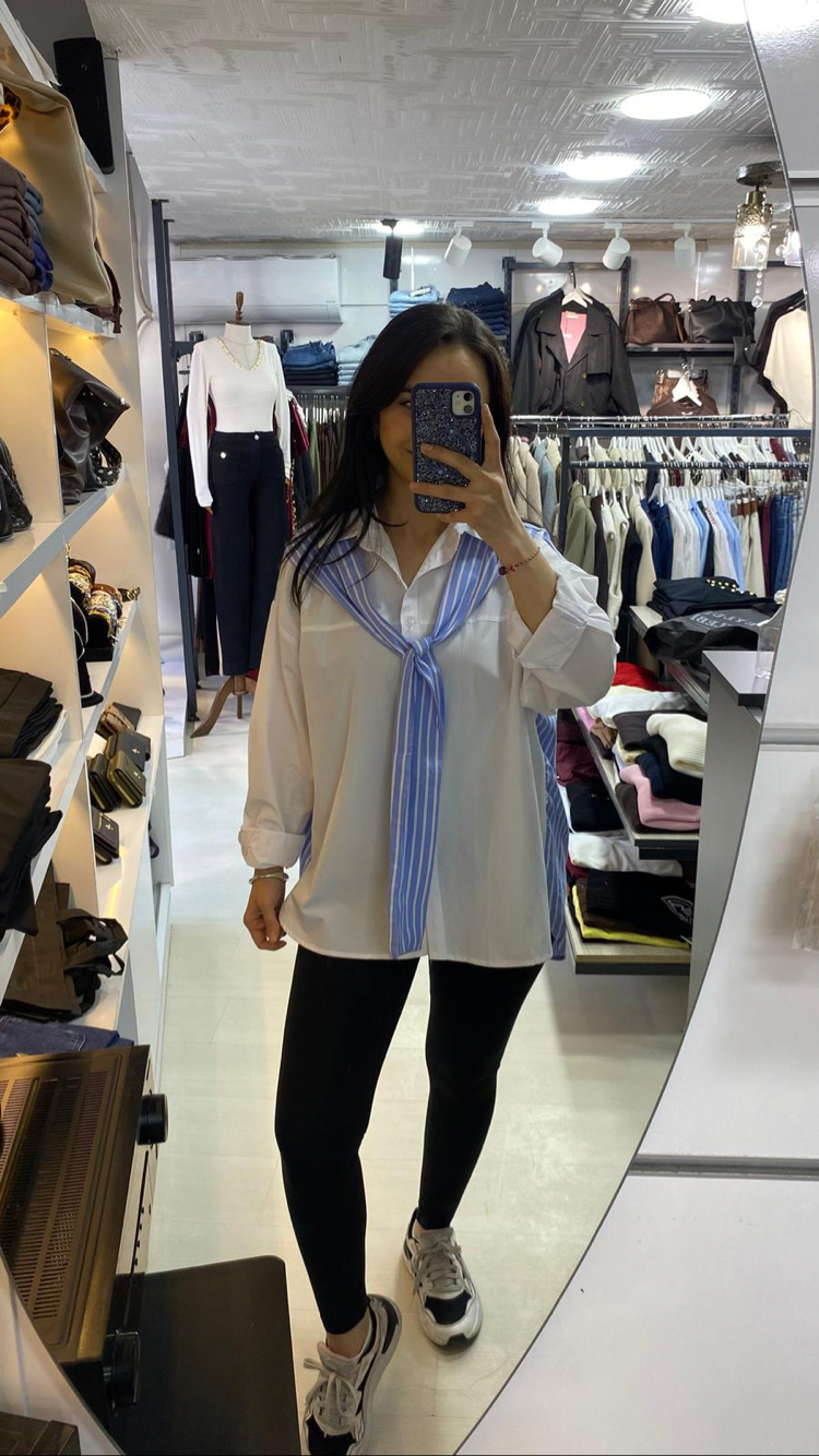 Omuzdan bağlamalı poplin gömlek