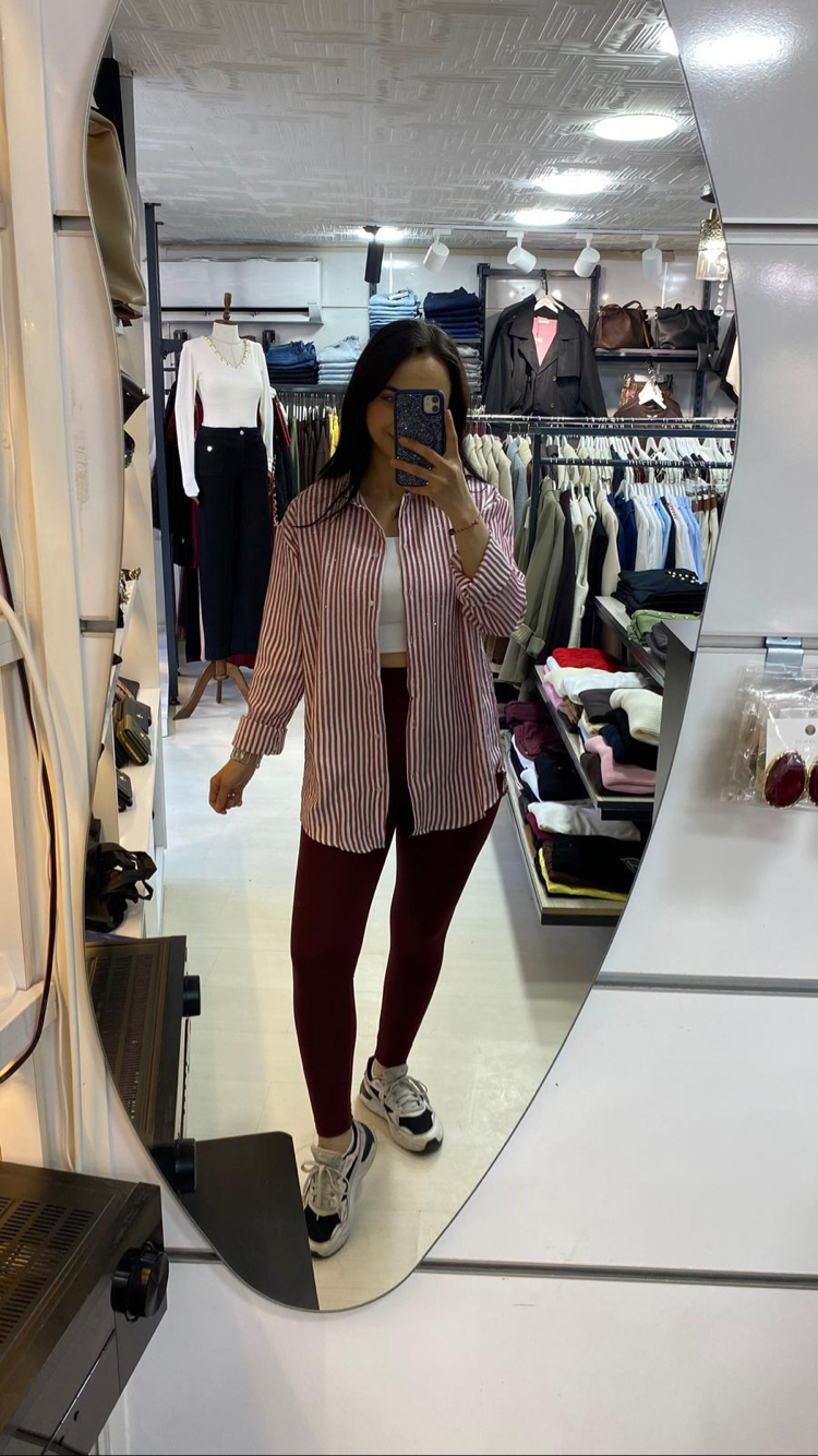 Çizgili taş dizayn uzun kol gömlek 