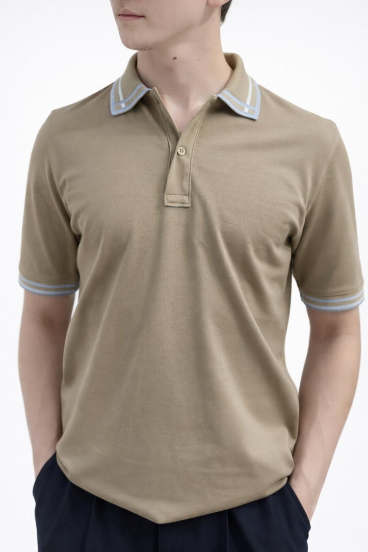 Erkek Kahverengi Kol,Yaka Desenli Polo T-Shirt