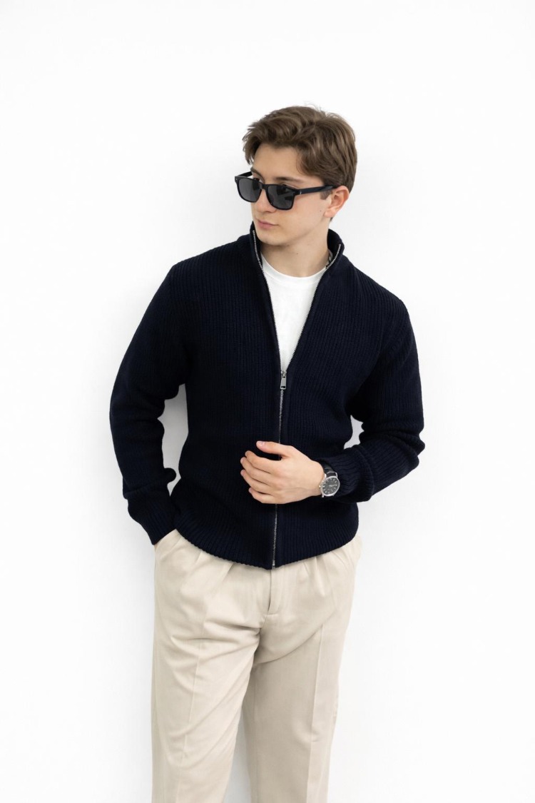 Erkek Lacivert Full-Zip Hırka