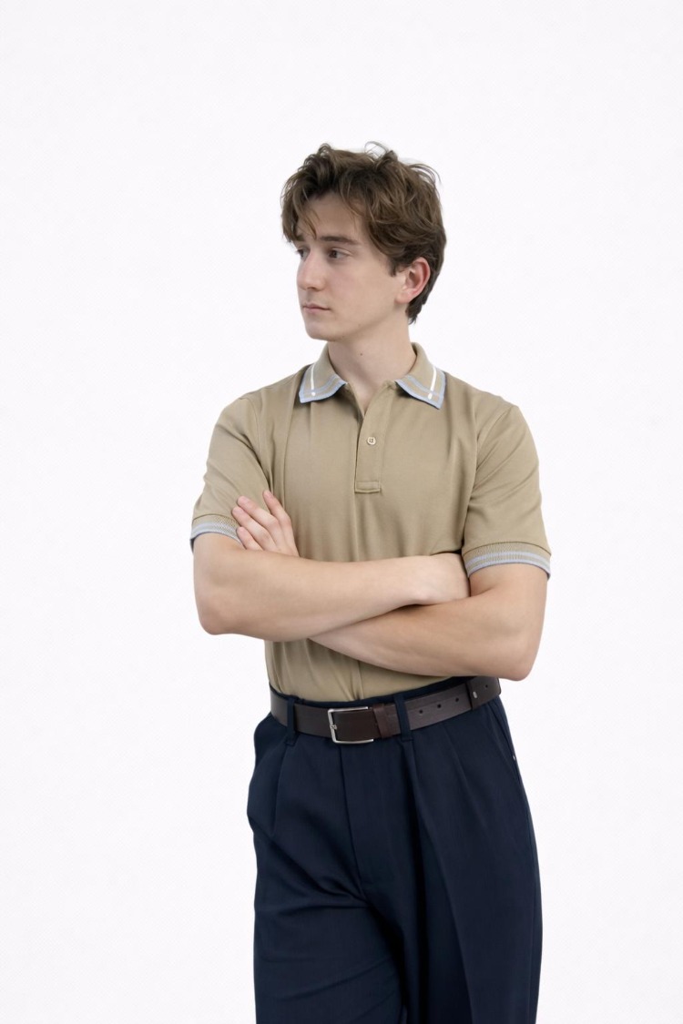 Erkek Kahverengi Kol,Yaka Desenli Polo T-Shirt