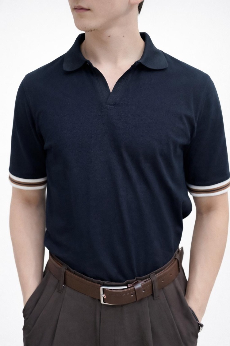 Erkek Koyu Lacivert Kol Desenli Polo T-Shirt