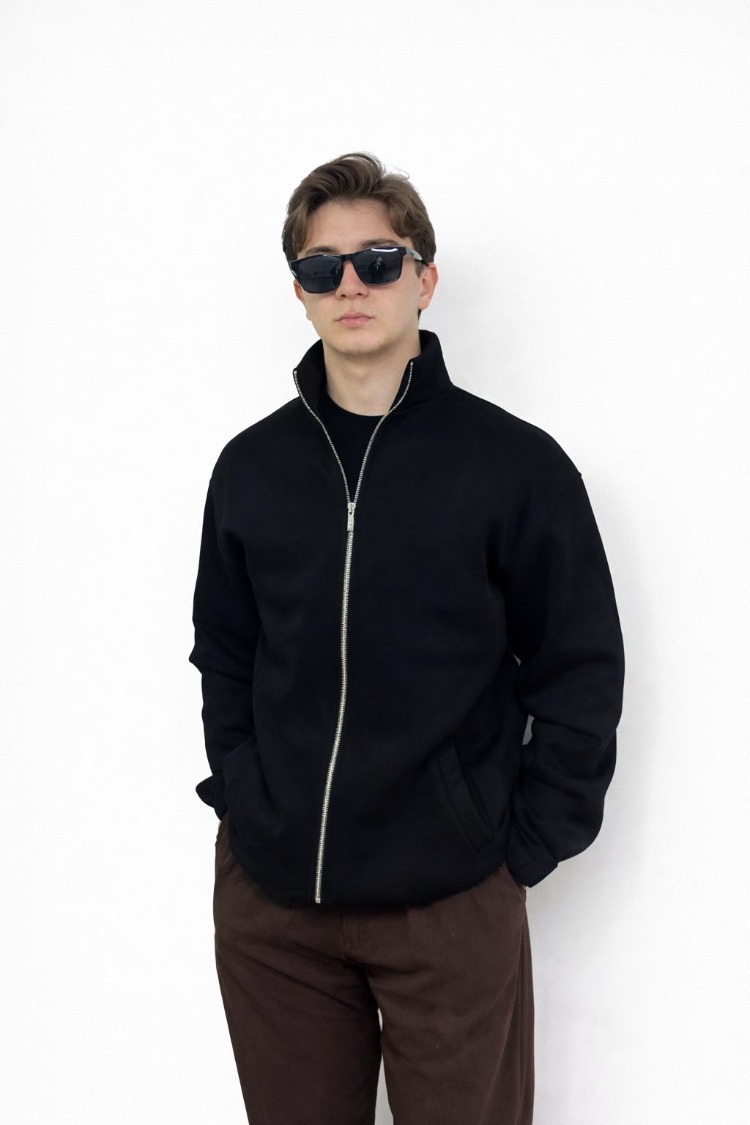 Erkek Full Zip Siyah Hırka