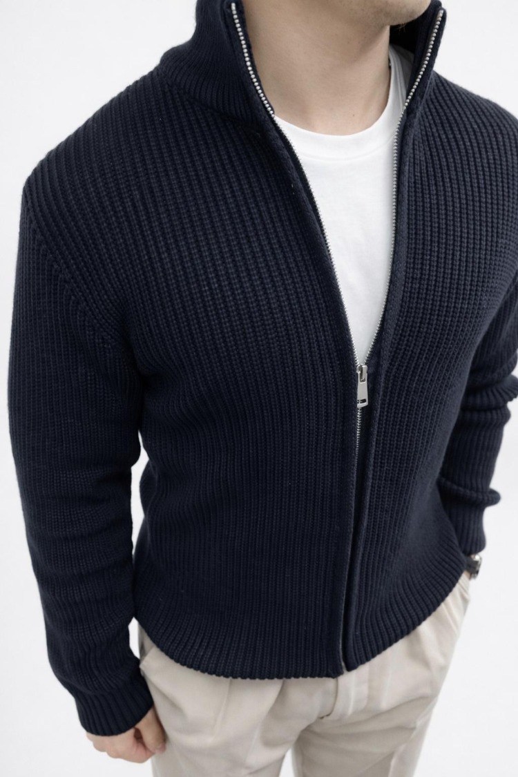 Erkek Lacivert Full-Zip Hırka
