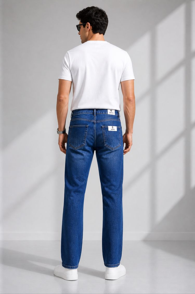 Orta/Koyu Mavi Kot Pantolon – Regular Fit / Düğmeli Model