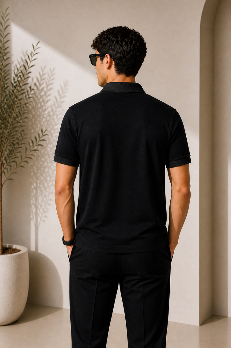 Premium Basic Polo Yaka Tişört – Siyah parlak yaka modeli