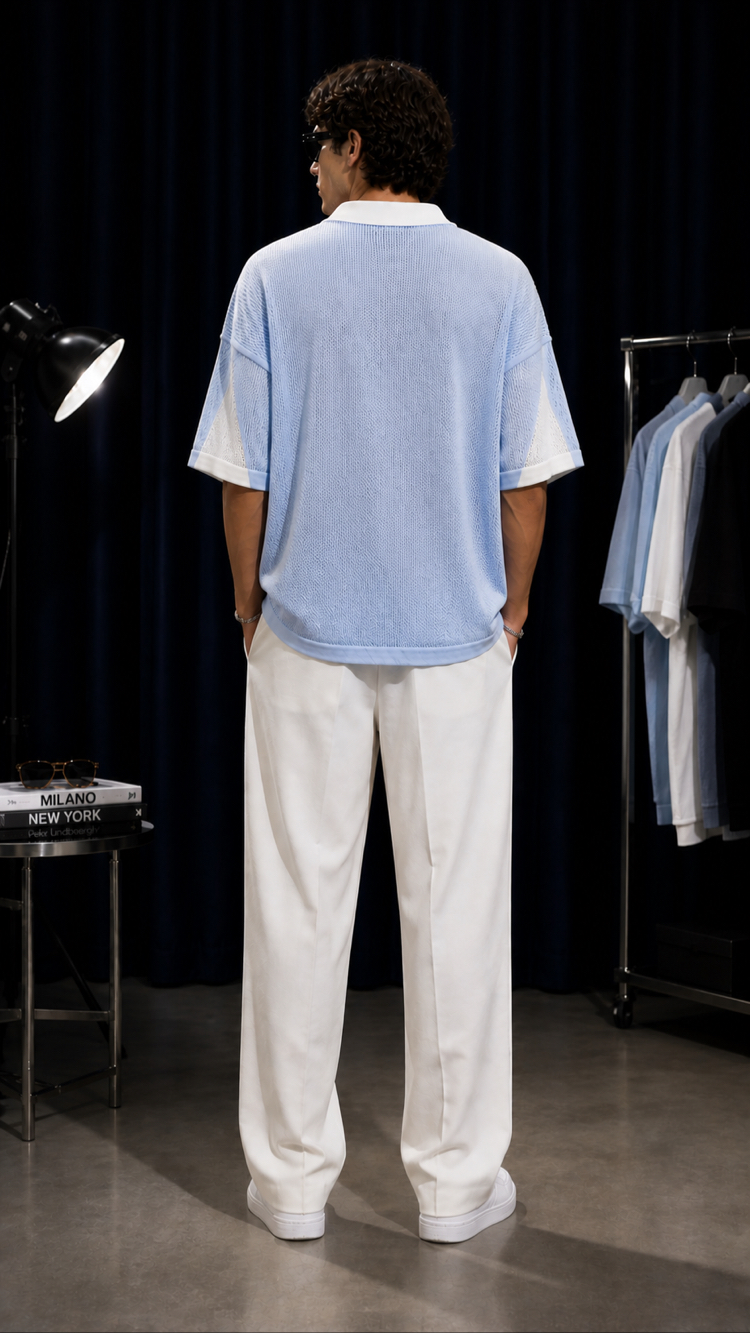 Oversize Delikli Triko Polo Yaka T-Shirt