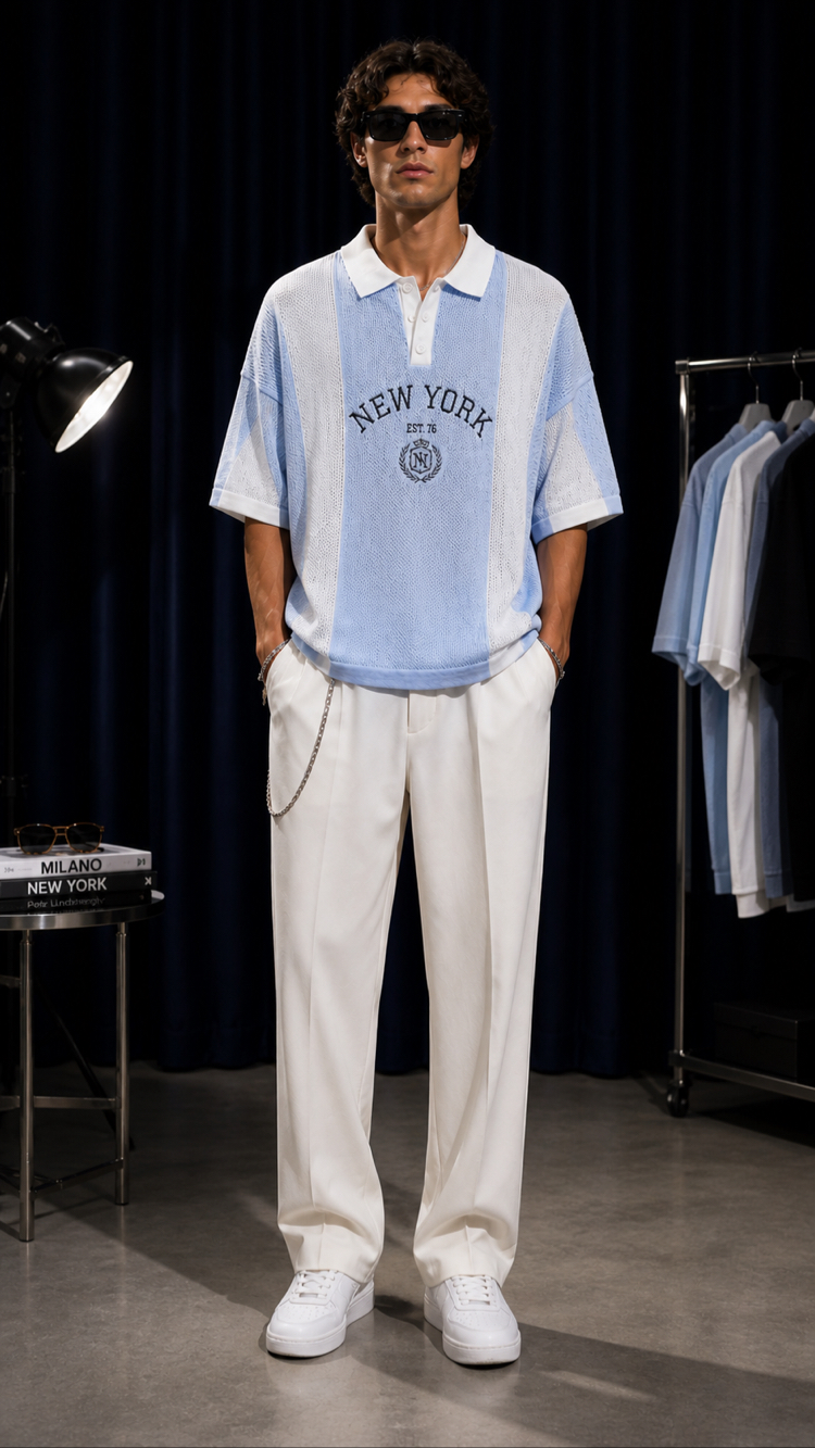 Oversize Delikli Triko Polo Yaka T-Shirt