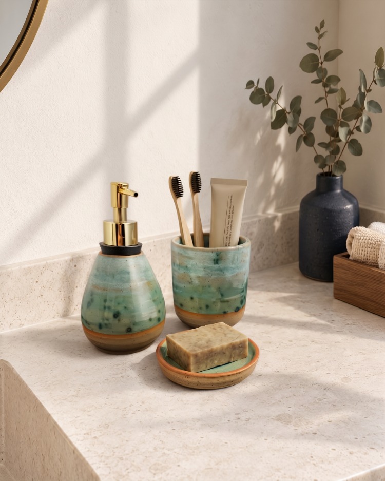 3'lü Stoneware Banyo Seti