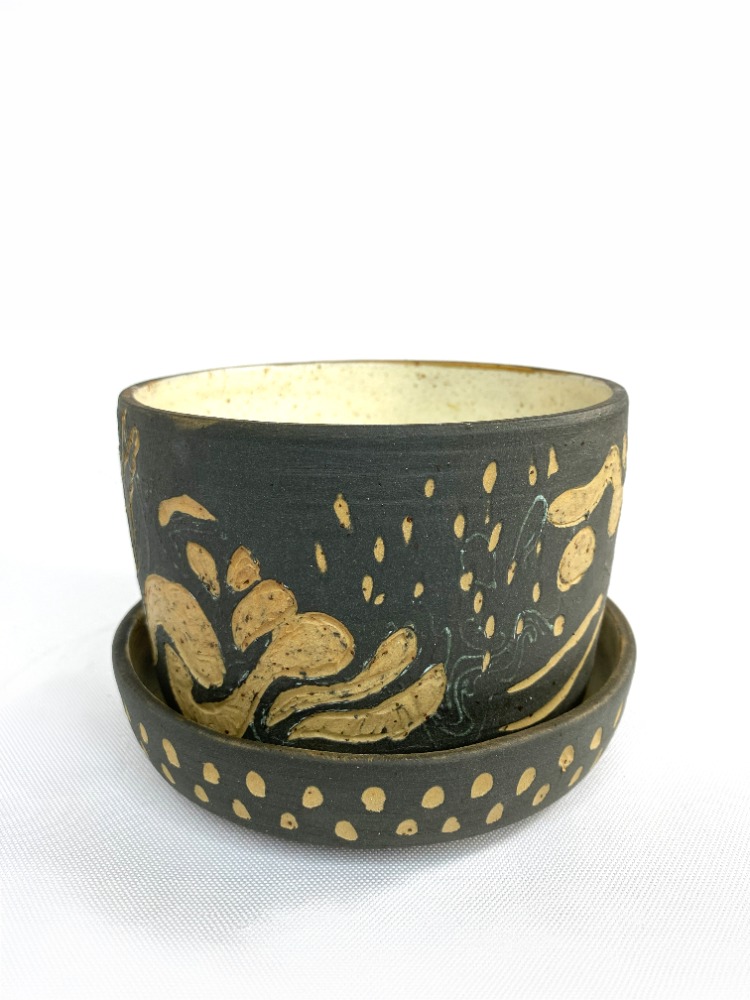 Stoneware Saksı & Tabak Seti