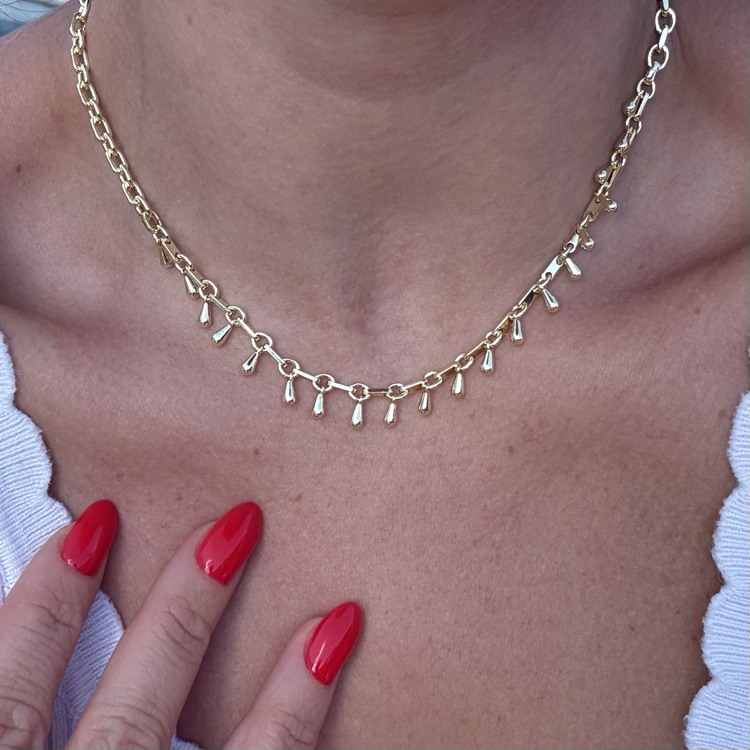 Altın Kaplama Damla Sallantılı Choker Kolye 